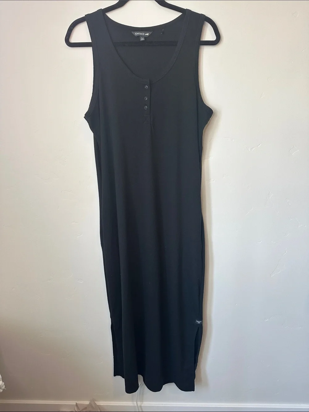 Toad&Co Sleeveless Black Henley Knit Maxi Dress L
